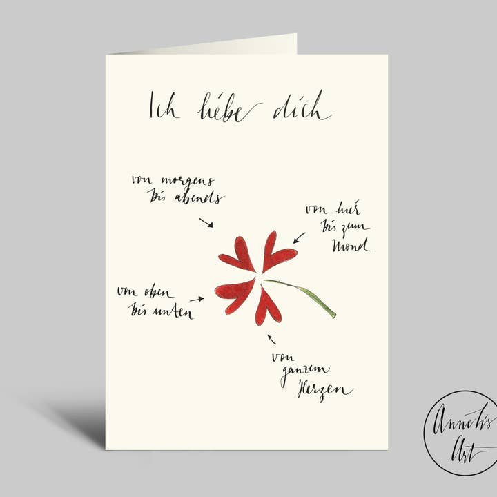 Valentinstagskarte | Ich liebe dich... | Klee & Herzen für den Großhandel von Annelis Art