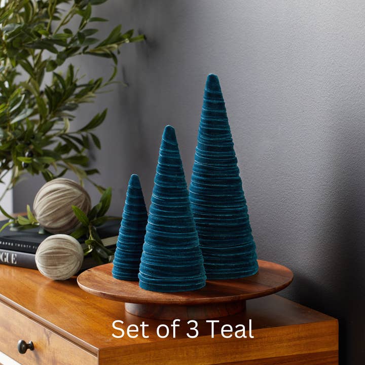 Your Heart's Content - Wholesale Decorative Tabletop Object - Cones Velvet Set of 3 Holiday Tabletop, Mantel Tree Decor21