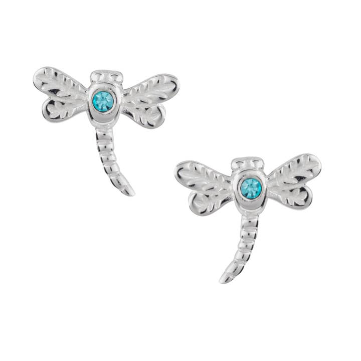 Aqua Crystal Dragonfly Studs (USA-DDP) for wholesale by Silver Jewellery Cavern Wholesale