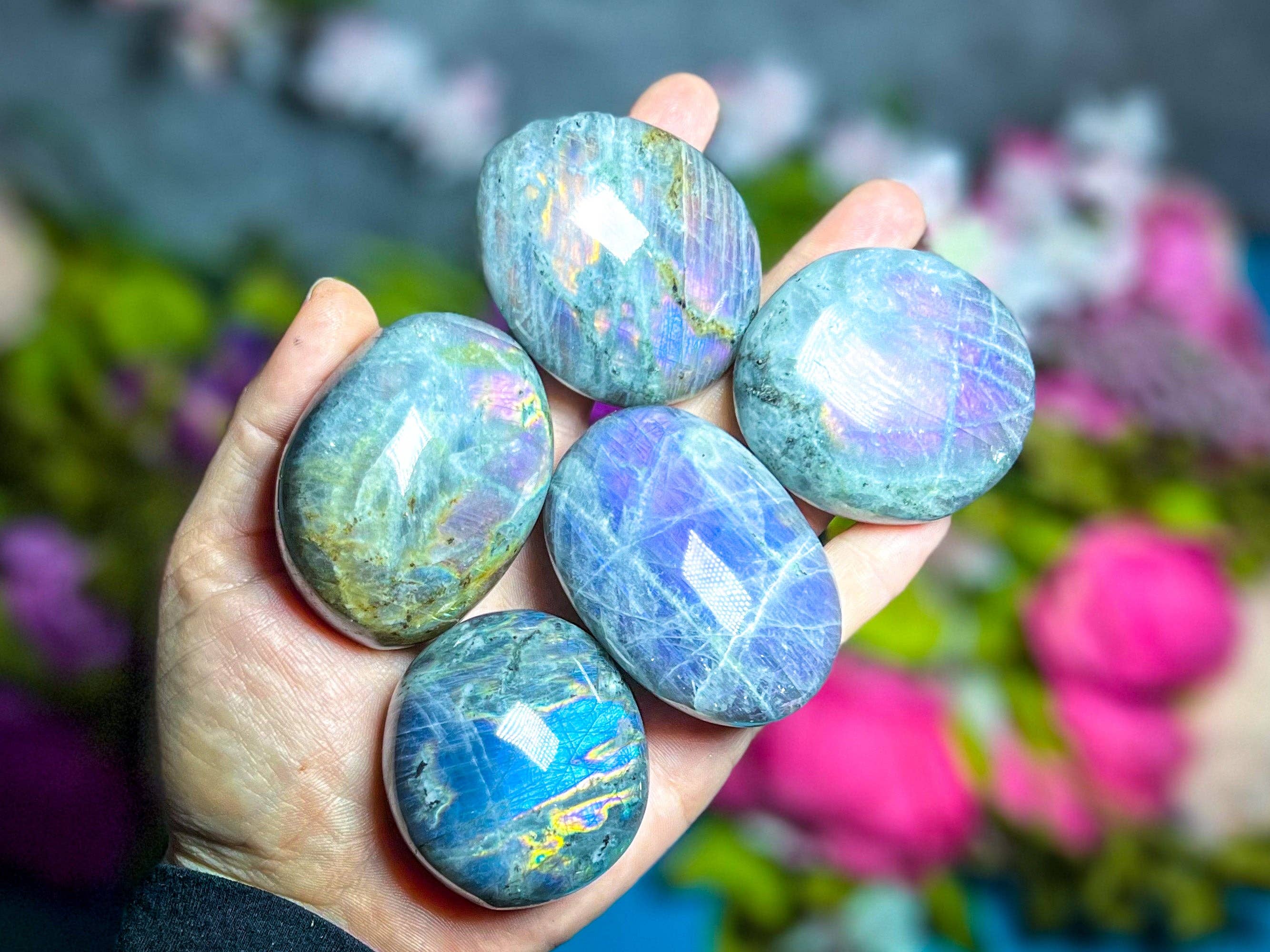 Mandala Gems - Wholesale Spiritual Stone/Crystal - Ethically Sourced Purple Labradorite Crystal Palmstones3