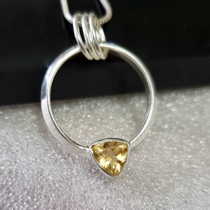 Modern Round Silver Citrine Pendant | 925 Sterling Silver, P2CIT for wholesale by Mistry Gems