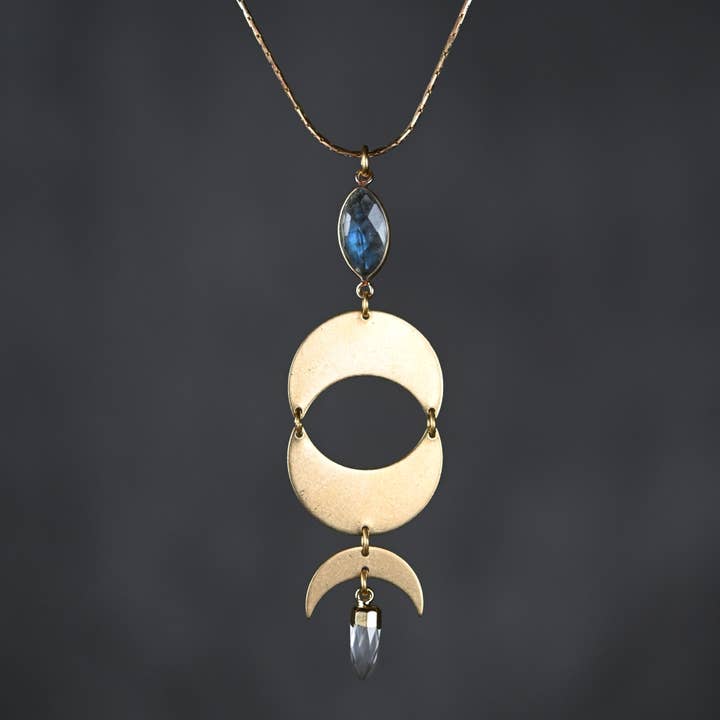 Brass Moon Phase w/ Semi Precious on Adjustable Chain for wholesale by KBD Studio