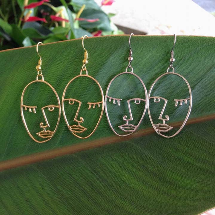 SimpleNGreat - Wholesale Dangle Earrings - Gold Or Silver Picasso Face Earrings 1