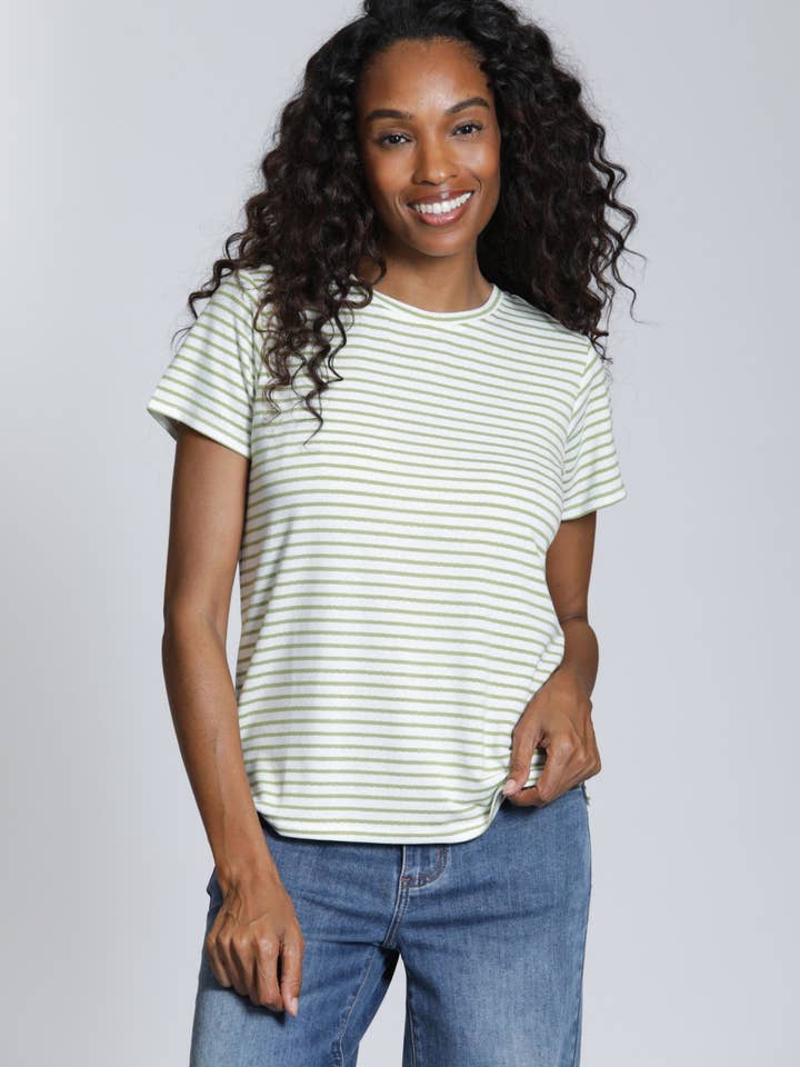 Crew Neck Tee - White/ Sage Green for wholesale by APNY