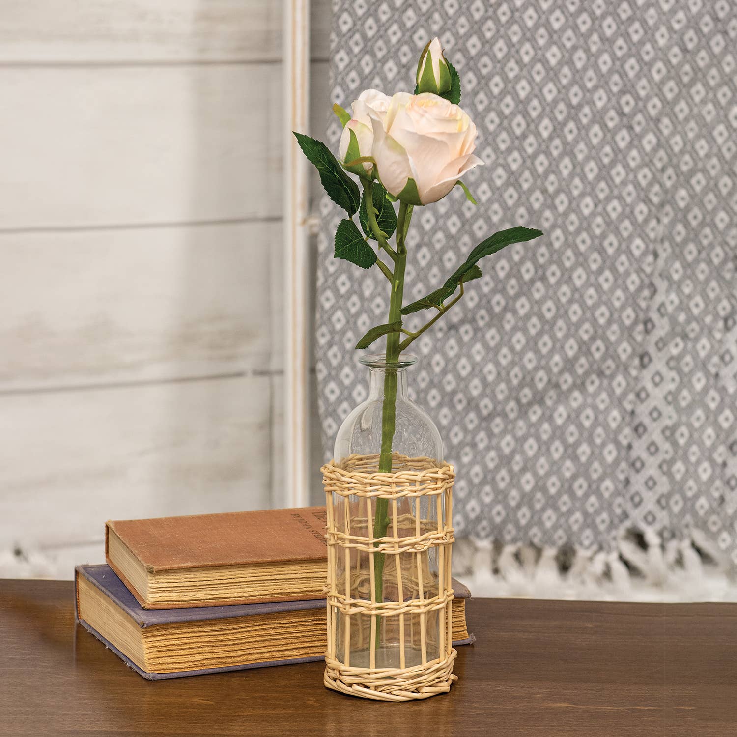 Col House Designs - Wholesale Apothecary jar - White Willow Wrapped Glass Bottle - 8.5"1