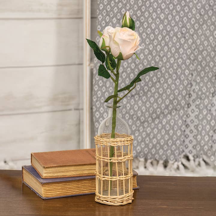 Col House Designs – Engroshandel Apotekerkrukke – Hvid pilindpakket glasflaske - 8,5“1