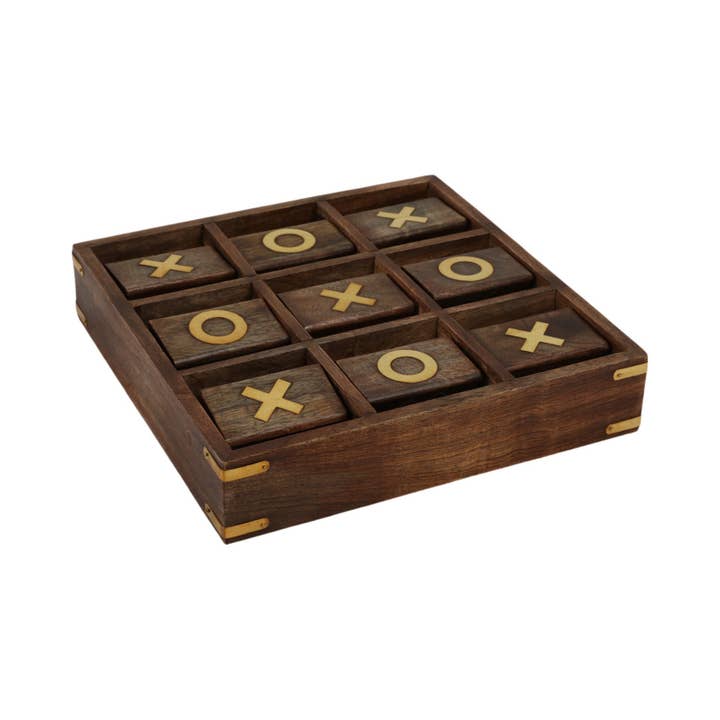 Sagebrook Home - Wholesale Board Game - Board Game - Brown Wood/Metal Revolving Tic Tac Toe, 10 in.6