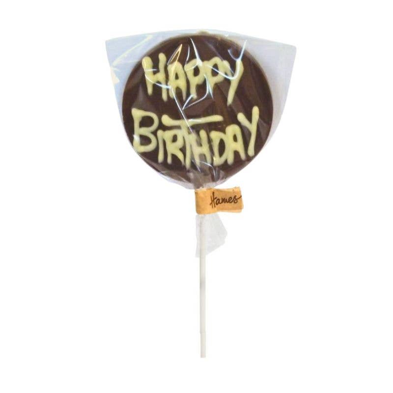 Hames Chocolates – wholesale Lollipop – Sentiment Milk Lollipop Happy Birthday1