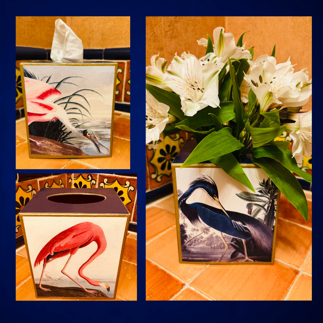 TOPICS IN THE TROPICS - Vente Boîtes à mouchoirs - Boîte de mouchoirs ou vase Audubon Birds, Spatule, Flamant rose1