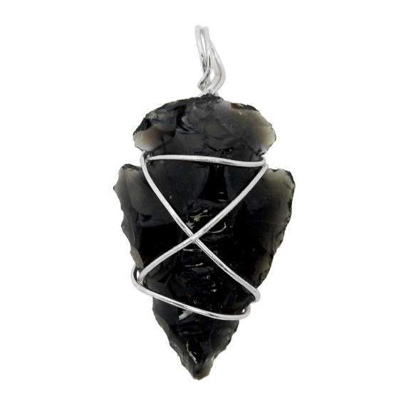 Rock Paradise – wholesale Spiritual stone/crystal – Crystal Black Obsidian Arrowhead Silver Tone Wire Wrapped0