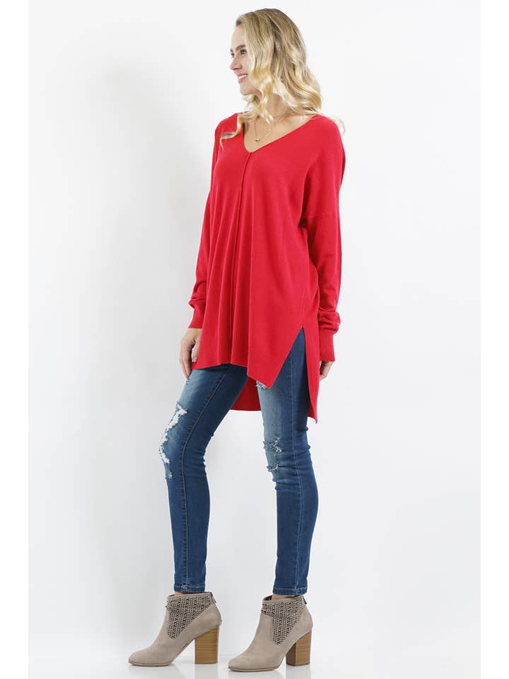 42POPS - Wholesale Knit Sweater - Women's - ,, SI-26529 Garment Dyed Hi Low Hem Front Seam Sweater9