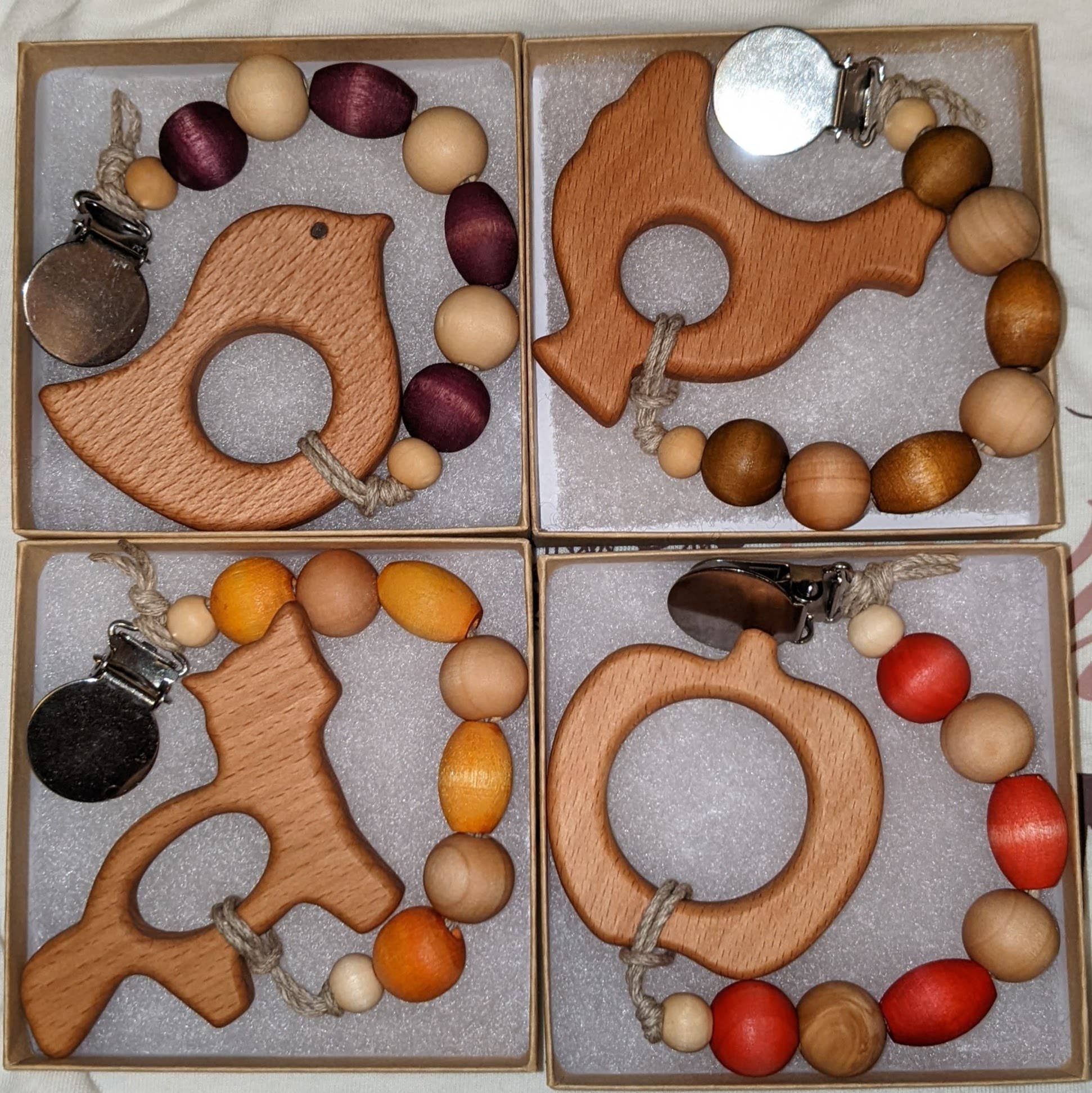 Brombie - Wholesale Pacifier Clip - Baby - Plant-based dyed wood bead pacifier clip with wood teether6