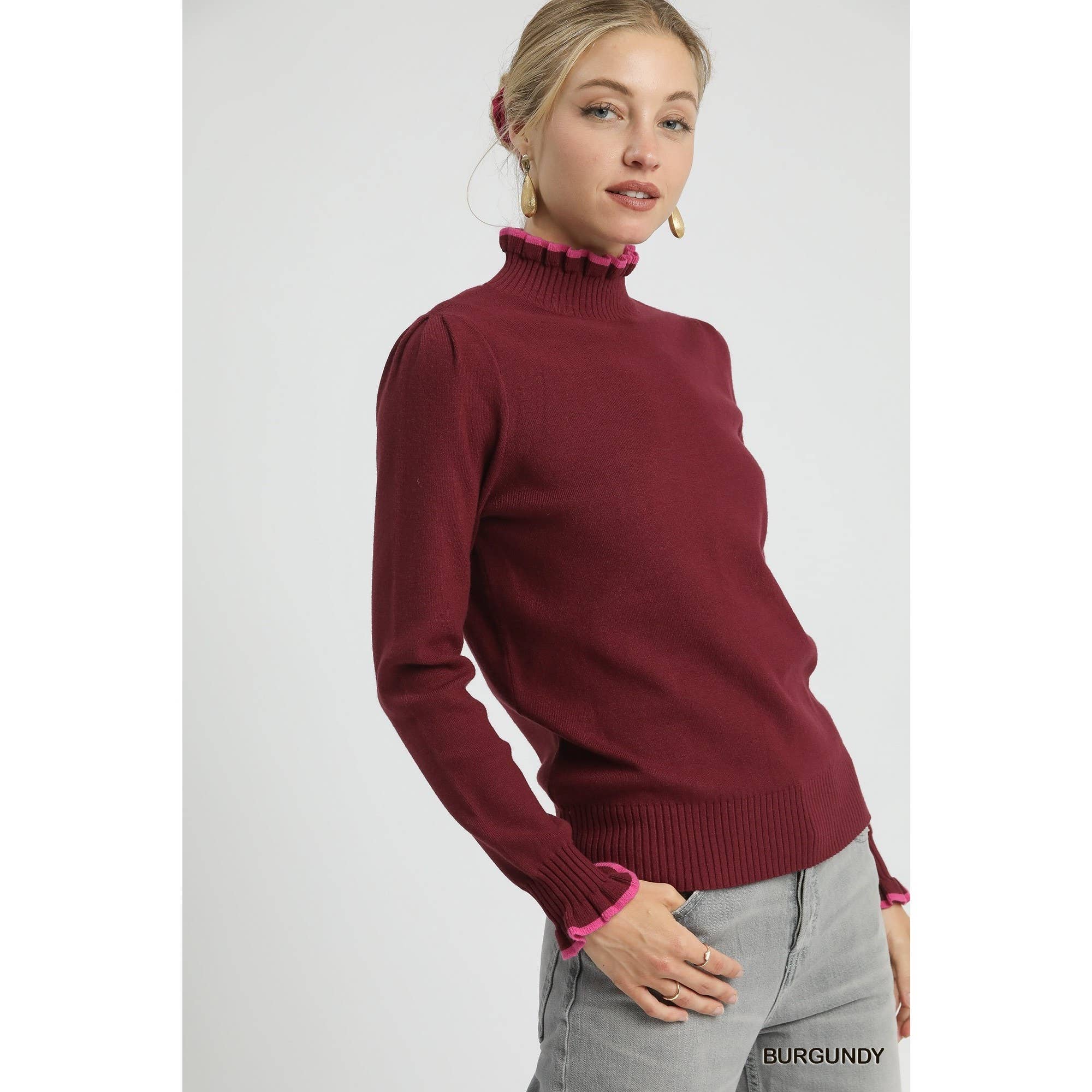 STYLE USA - Wholesale Tuniek - Dames - Trui met contrasterende randen en ruches breisel2