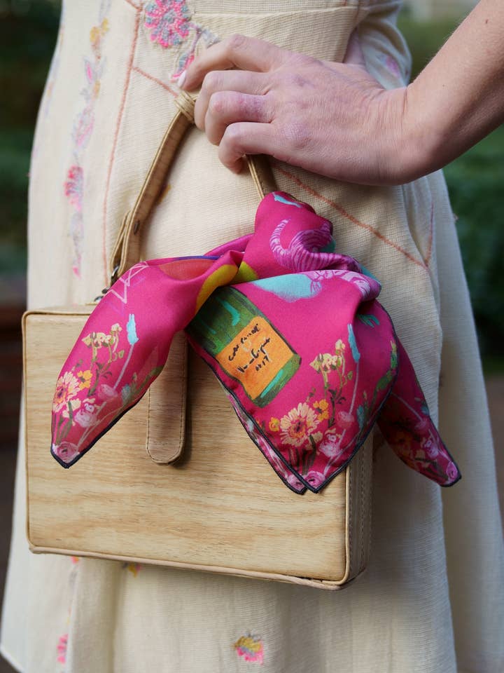 Scarf - "Flowers and Tigers and Bubbly! Oh My!" in Fuschia Hot Pink for wholesale by Dorothy Art