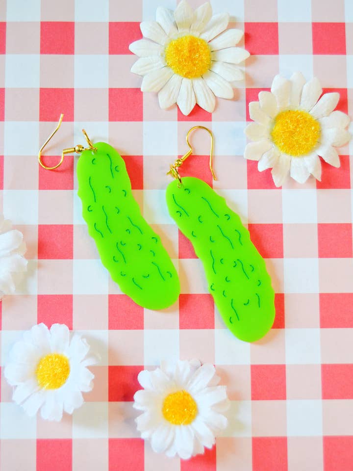 Acrylic Pickles Pickle Girl Lover Statement Earrings for wholesale by Rebel Disco Designs