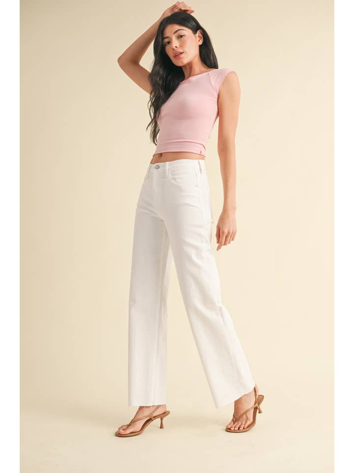 JUST BLACK DENIM - Wholesale Pants - Women's - BP468J - OPT WHT - Slim Palazzo w/ Scissor Cut