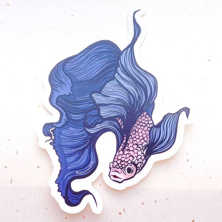 Betta Fish Clear Vinyl Sticker for wholesale by Alum and Ink