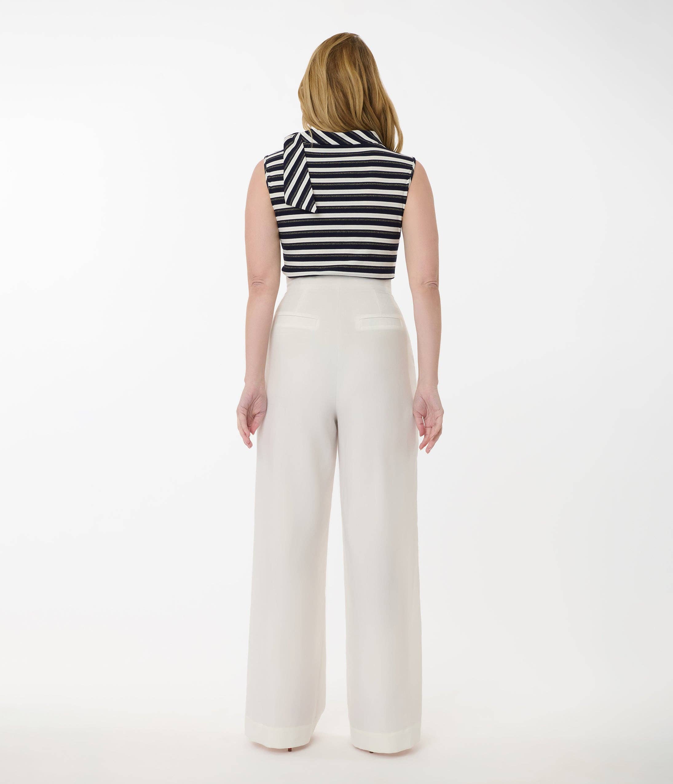 Unique Vintage - Wholesale Pants - Women's - Smak Parlour White & Gold Button Wide Leg Sailor Pants2
