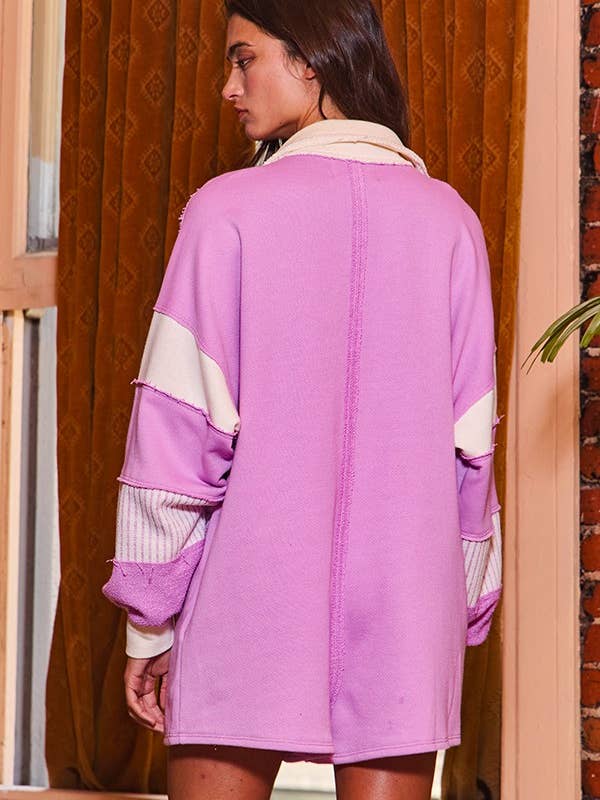 BUCKETLIST INC - Wholesale Romper - Women's - R5507 French Terry Color-block Collared Loose Fit Romper21