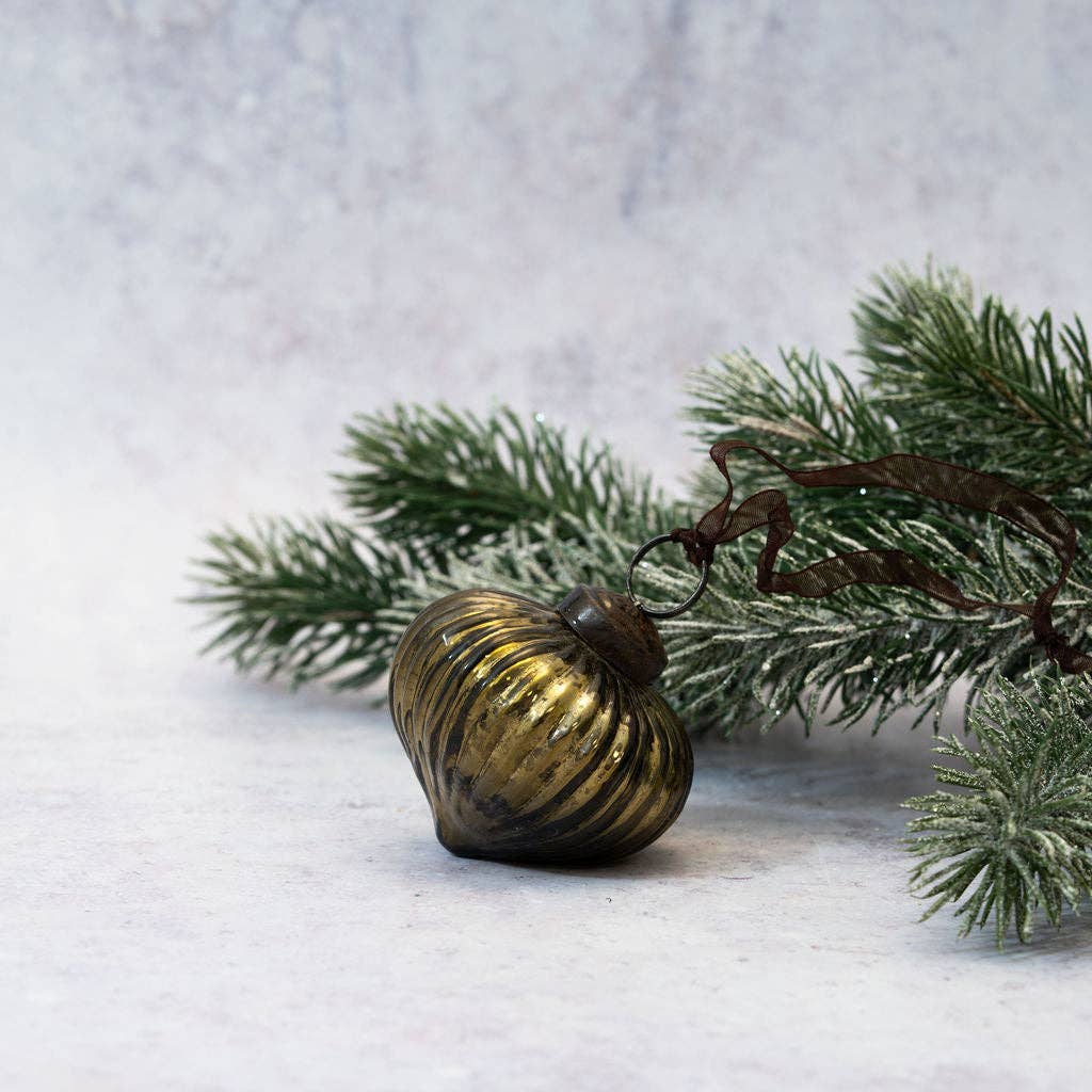 Bollywood Christmas - Wholesale Ornament - 2" Olive Ribbed Lantern Glass Christmas Decoration