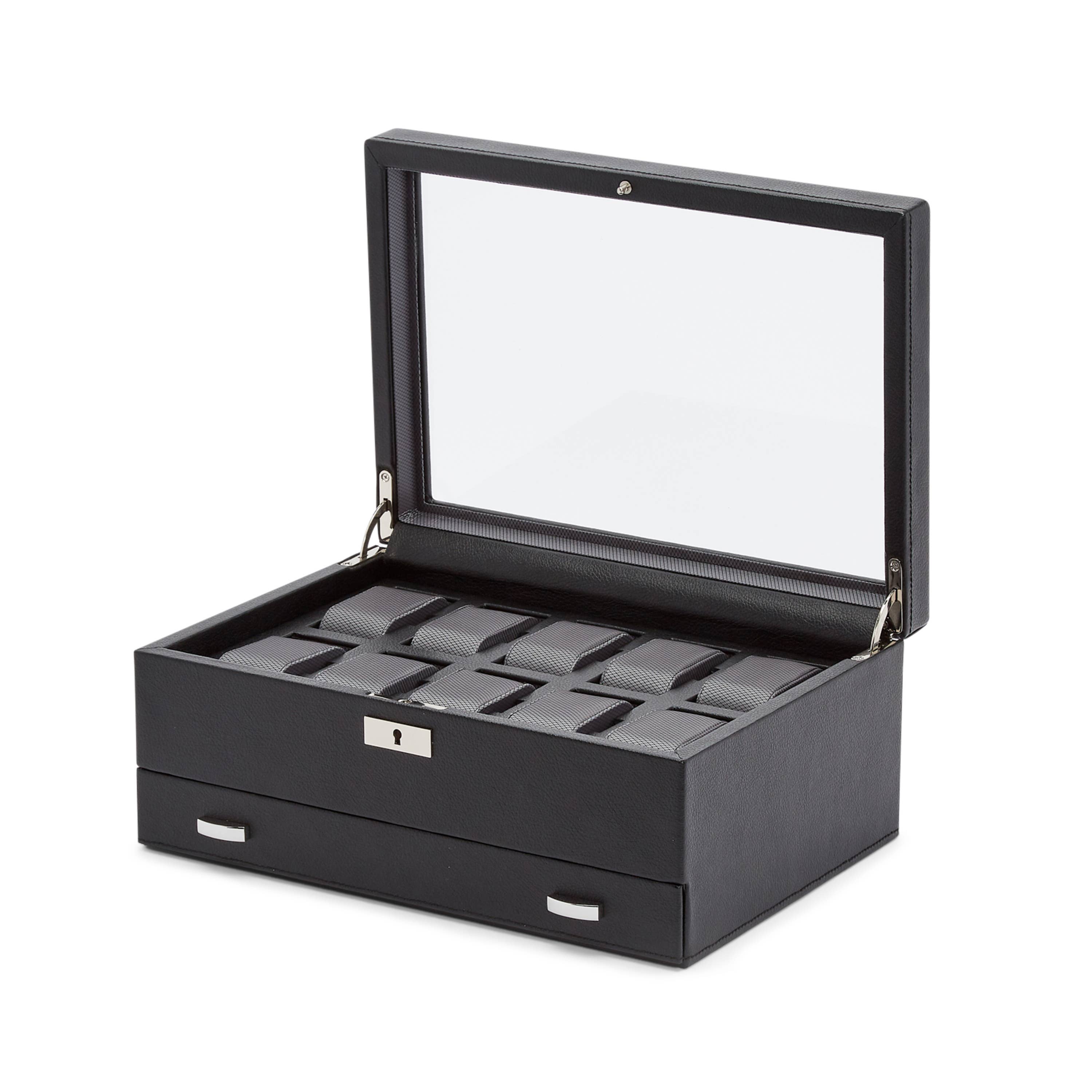 WOLF - Wholesale Jewelry Box/Organizer - Viceroy 10 PC Watch Box w/ Drawer - Black5