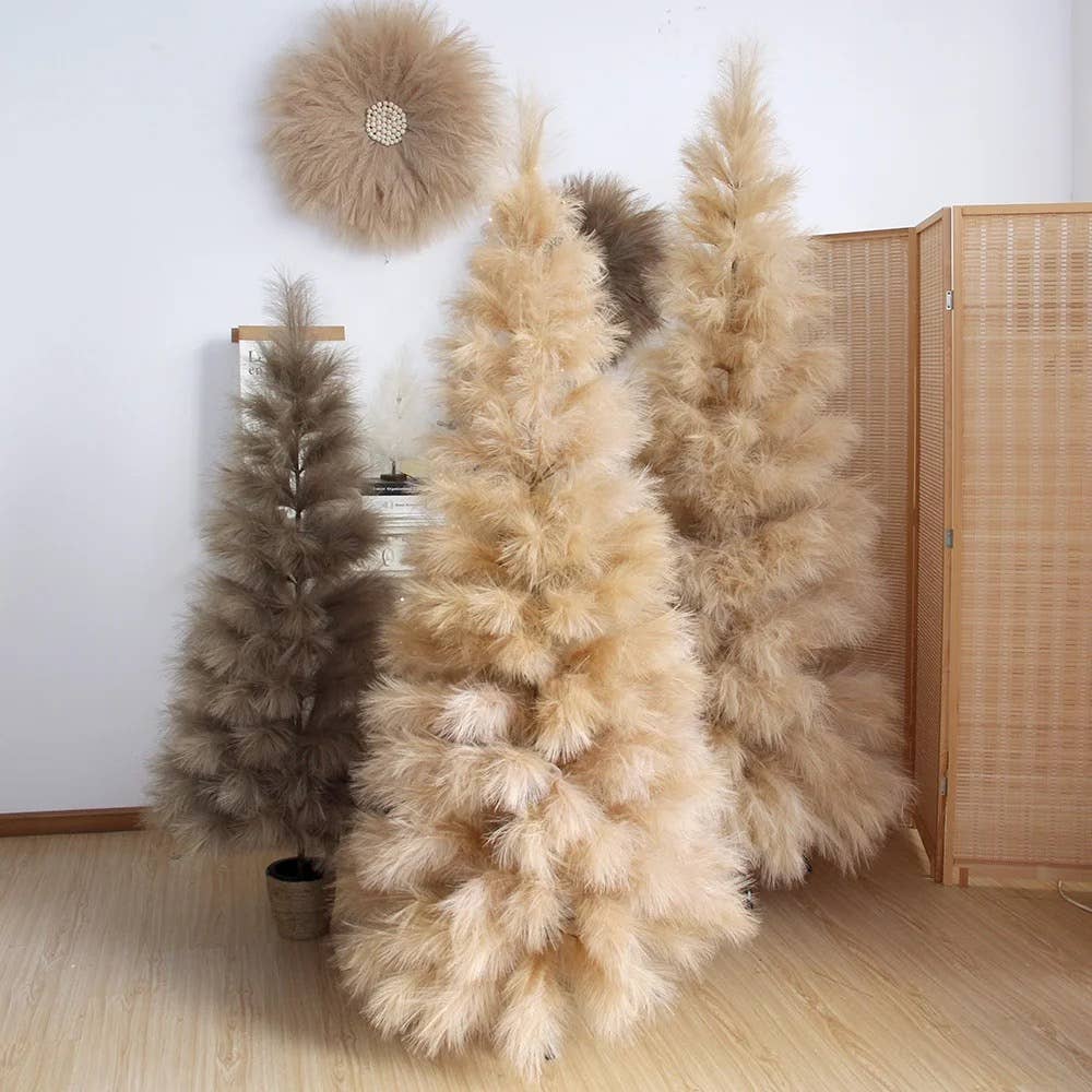 Cwpco - Vente Plantes artificielles - Arbre de pampa en fausse fourrure de luxe 3ft-8ft | Décor bohème fait main12