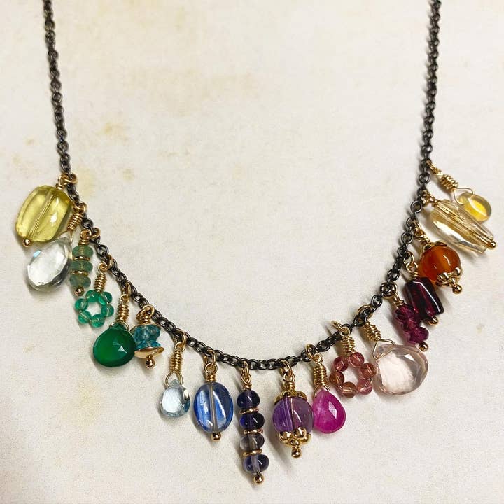 Gold-Filled Multi-Gemstone Charm Necklace for wholesale by Wonder Objects
