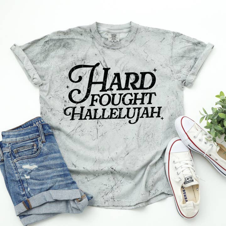 Hard Fought Hallelujah | Faith | Christian | Grey CC Tee for wholesale by The American Honey