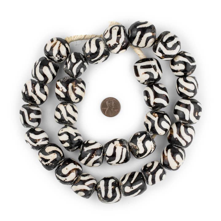 Sphere Slanted Swirl Batik Bone Beads for wholesale by The Bead Chest