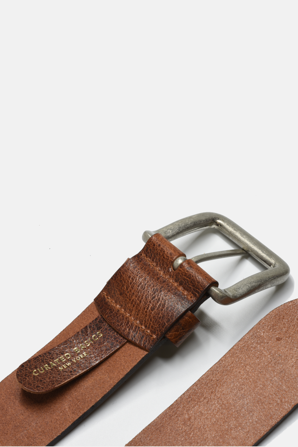 Curated Basics - Wholesale Belt - Men's - Wide Cognac Brown Leather with Silver Buckle Belt2