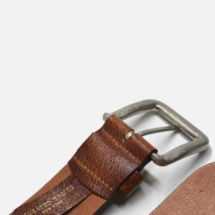 Curated Basics - Wholesale Belt - Men's - Wide Cognac Brown Leather with Silver Buckle Belt2
