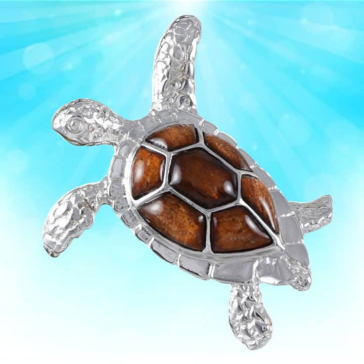 Hawaiian X-Large Genuine Koa Wood Sea Turtle Pendant, Sterling Silver Koa Wood Sea Turtle Pendant, Christmas Birthday Mom Gift for wholesale by Paradise Treasures Jewelry