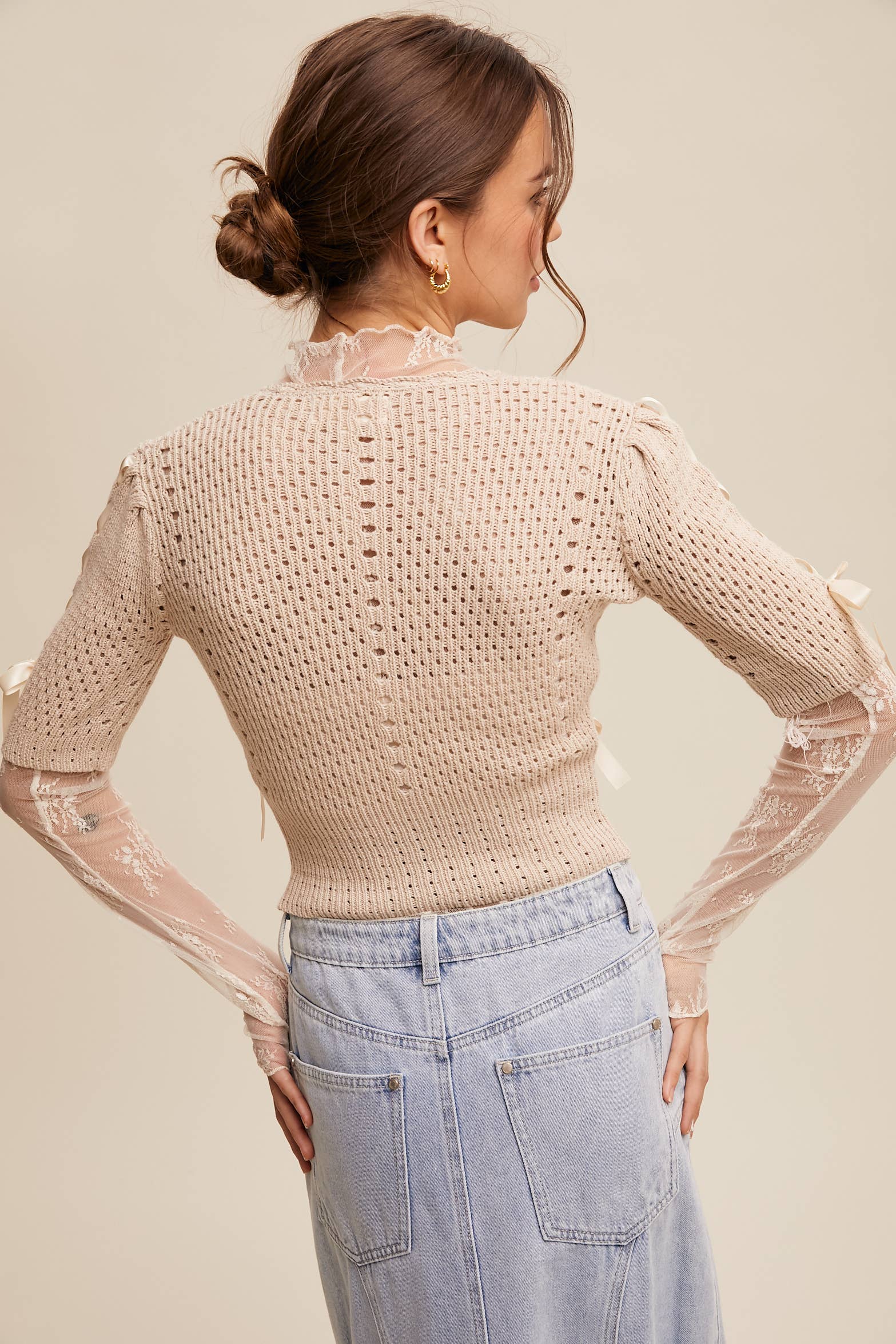 Listicle - Wholesale Cardigan - Women's - Pastel Knit Cardigan with Satin Bow Details6