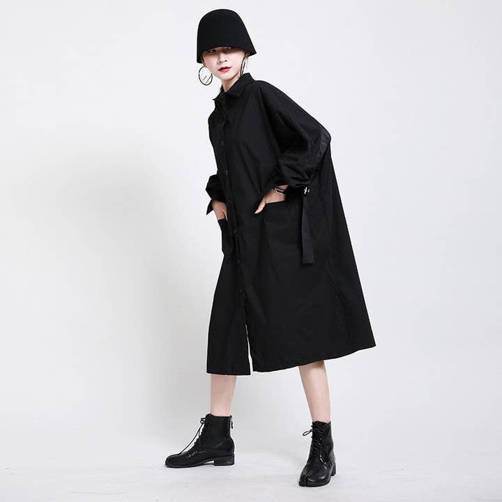 WIT Midi-jurk met losse vleermuismouwen en overhemdstijl voor groothandel op Faire4