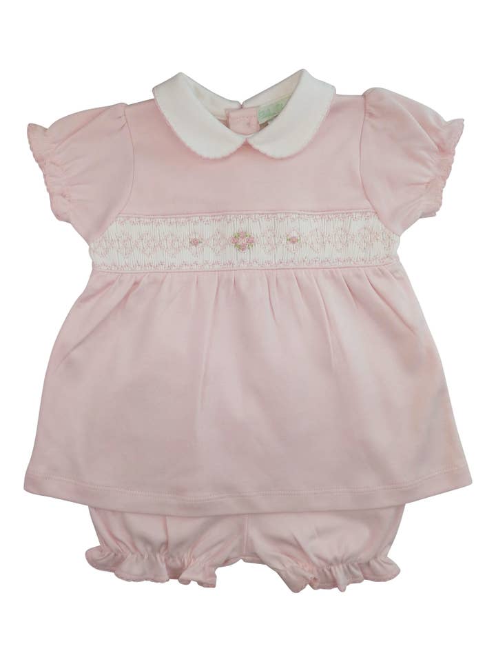 Hand Smocked Flower Pima Cotton Dress Set for wholesale by Baby Threads