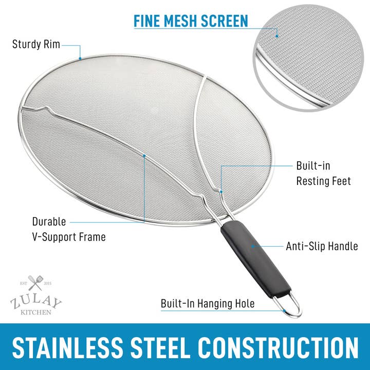 Zulay Kitchen - Wholesale Kitchen Tool/Gadget - Splatter Screen for Frying Pan – 11.5-Inch Black Handle