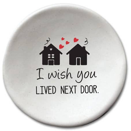 Round Dish: Houses "I wish you lived next door" for wholesale by August Ceramics