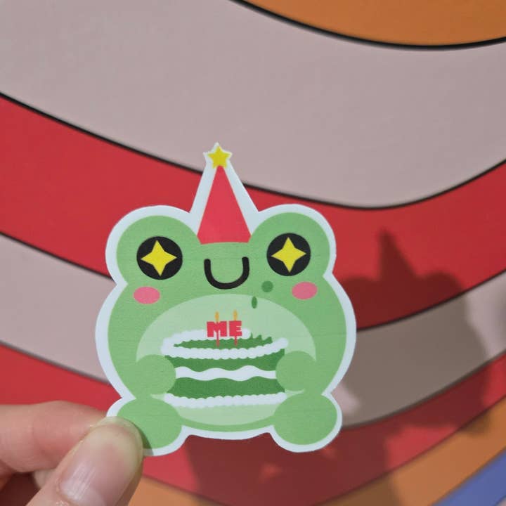 Groda födelsedagsklistermärke för wholesale av Mushroombeansprout