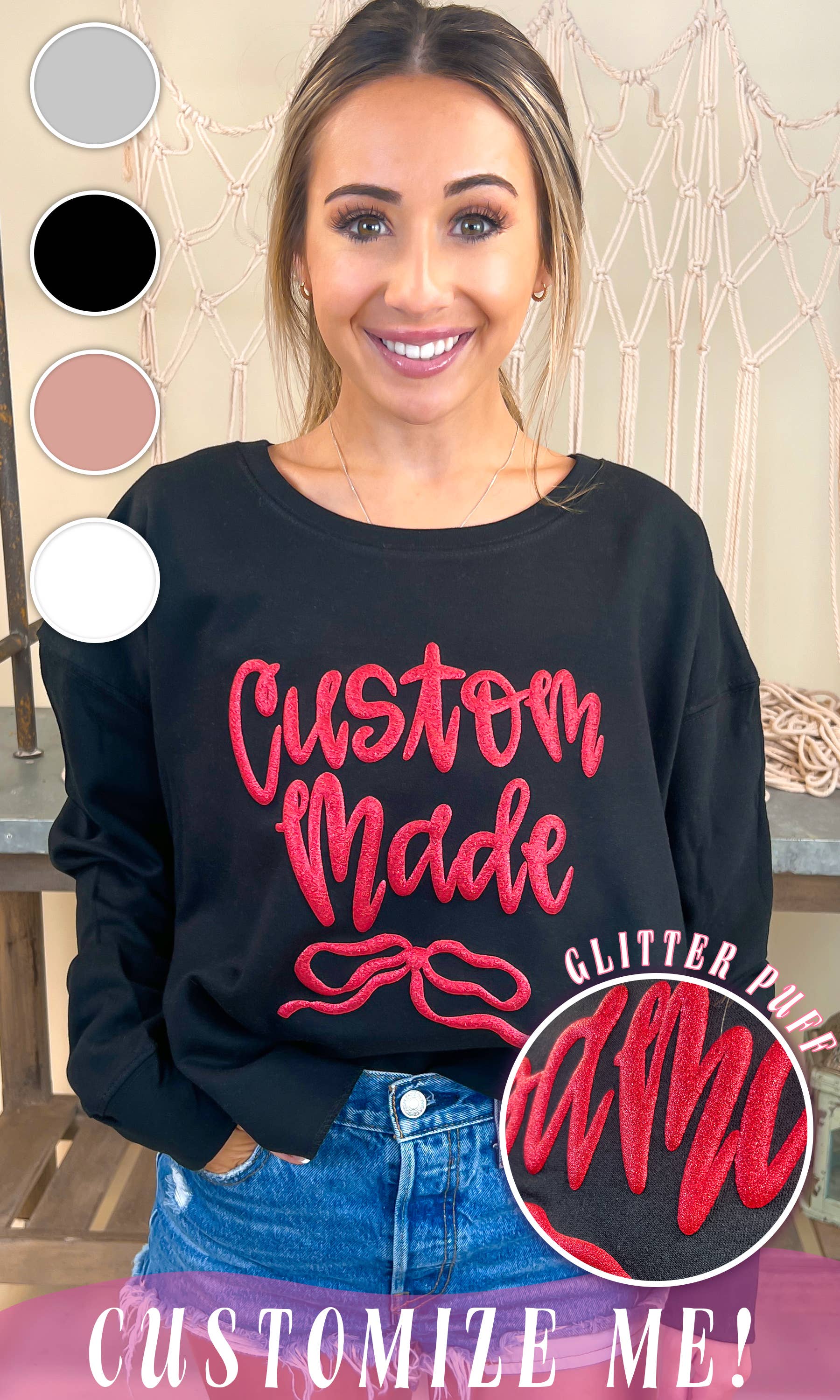 Sugar Stitch - Wholesale Screen Printed T-Shirt - Women's - Jumbo Script Custom Puff Cropped Sweatshirt