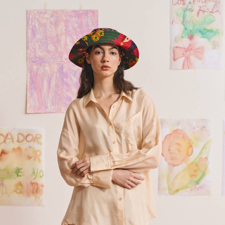 FRIDA x LOST PATTERN "Frida's Garden" Cotton Reversible Sun Hat - Green for wholesale on Faire3