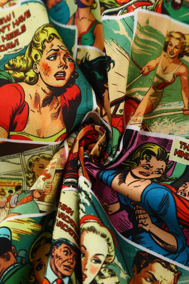 Dolly & Dotty - Wholesale Dress - Women's - Penelope II Yellow Rockabilly Comic Print Shirt Dress12