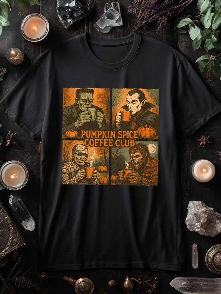 Pumpkin-Spice-Kaffee-Club bedrucktes T-Shirt für den Großhandel von Cute And Spook