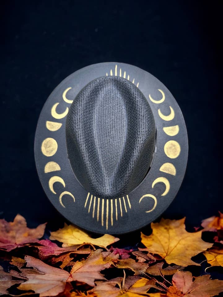 Moon Phases Painted Jute Canvas Hat for wholesale by Bella Soul