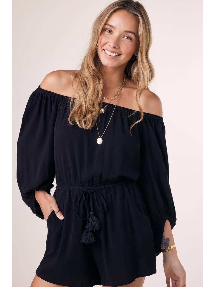 Bluivy - Wholesale Romper - Women's - OFF SHOULDER BALLOON SLEEVES ROMPER