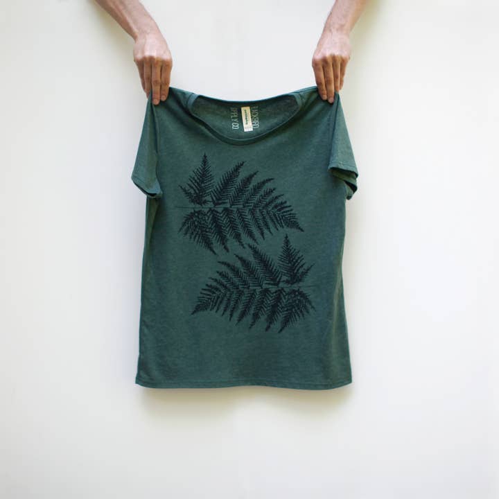 Blackbird Supply Co. - Wholesale Screen Printed T-Shirt - Women's - Fern Leaves Womens Tee Shirt Forest Green Made in USA