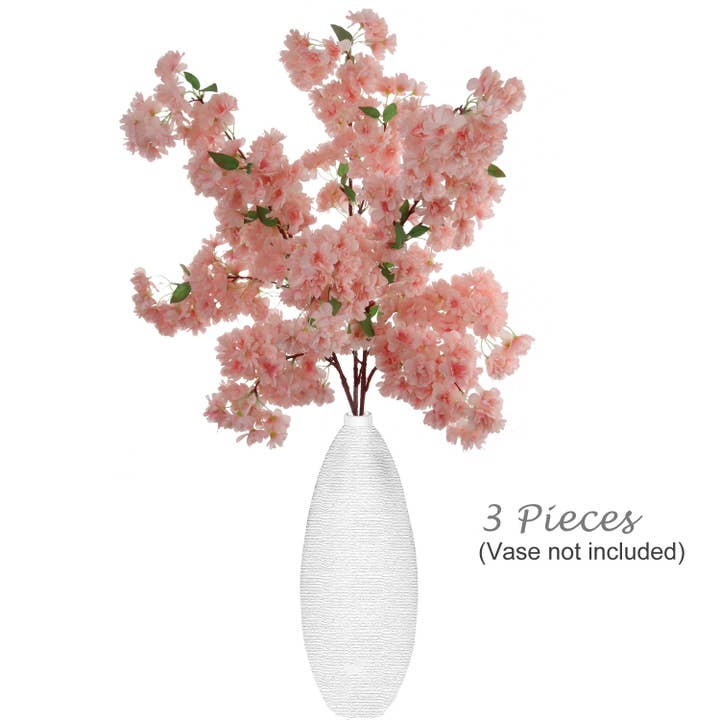 Larksilk - Wholesale Artificial Flowers - 3-Pack: Soft Pink 40" Cherry Blossom Stem With Silk Flowers