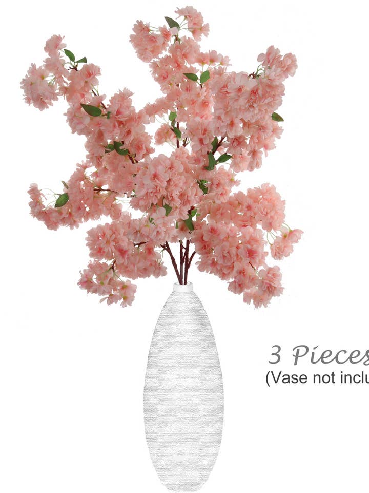 3-Pack: Soft Pink 40" Cherry Blossom Stem With Silk Flowers for wholesale by Larksilk