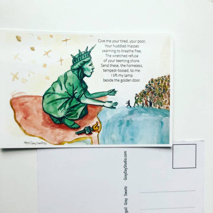Allen zijn welkom, ansichtkaart, Lady Liberty voor wholesale door Gray Day Studio