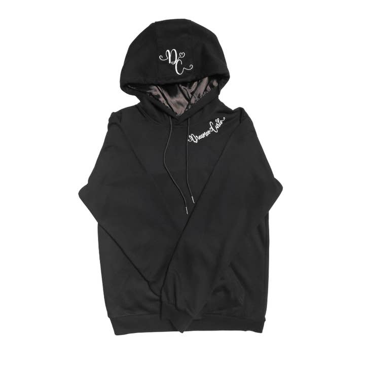 Dreamee Curls Sudadera con Capucha Forrada de Satén Negra para venta al por mayor de Luxury Hair Products