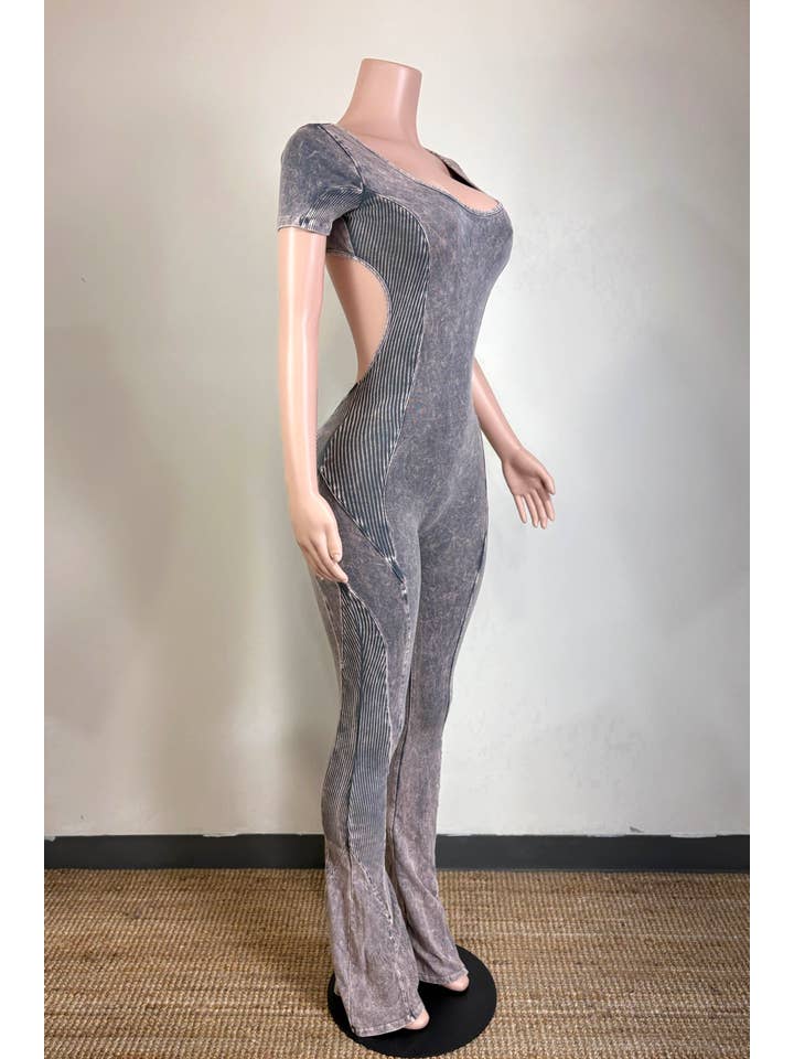 Dalia Studio - Wholesale Jumpsuit - Women's - MINERAL WASH OPEN BACK FLARE JUMPSUIT1